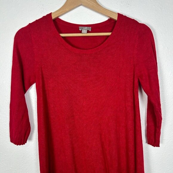 J.Jill Small Petite Red 3/4 Sleeve Wool Blend Pleated Sweater Dress - Picture 3 of 10